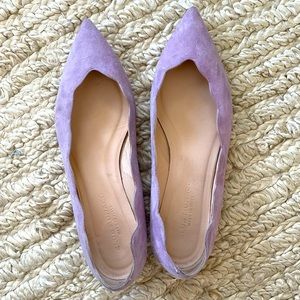 CLUB MONACO EDNI Suede Scalloped Pointed Toe Flat Lilac Lavender Purple SZ 40